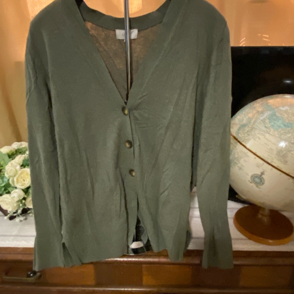 LOFT Olive Button-Up Cardigan